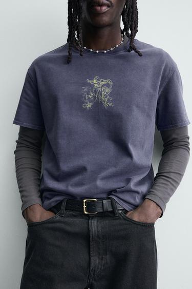 T-SHIRT IMPRIMÉS DÉLAVÉS - Bleu encre de Zara - Image 5