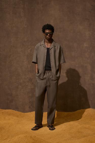 100% LINEN TROUSERS - Brown / Taupe by Zara - Image 0