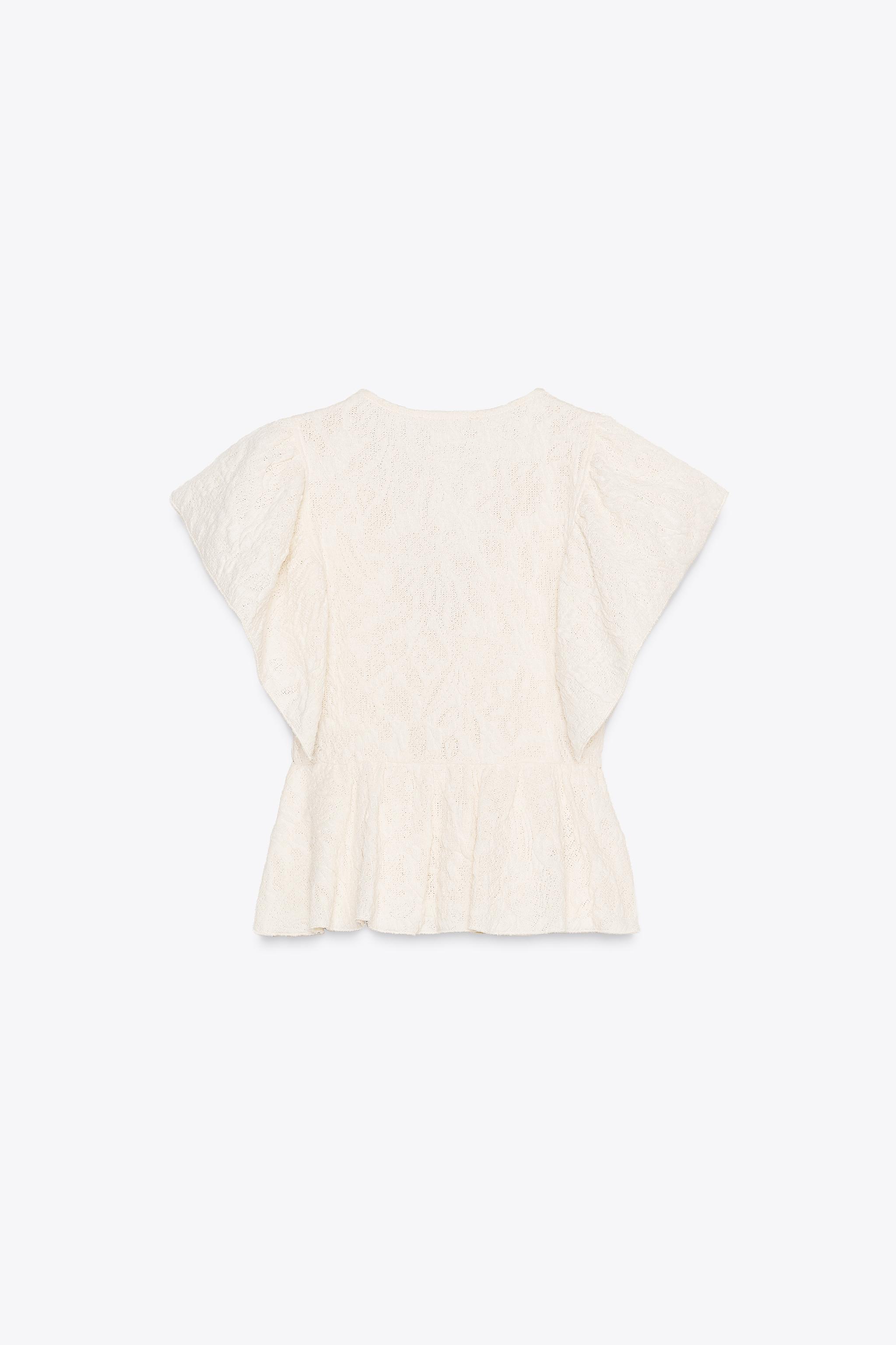 RUFFLED JACQUARD TOP - Ecru | ZARA United States