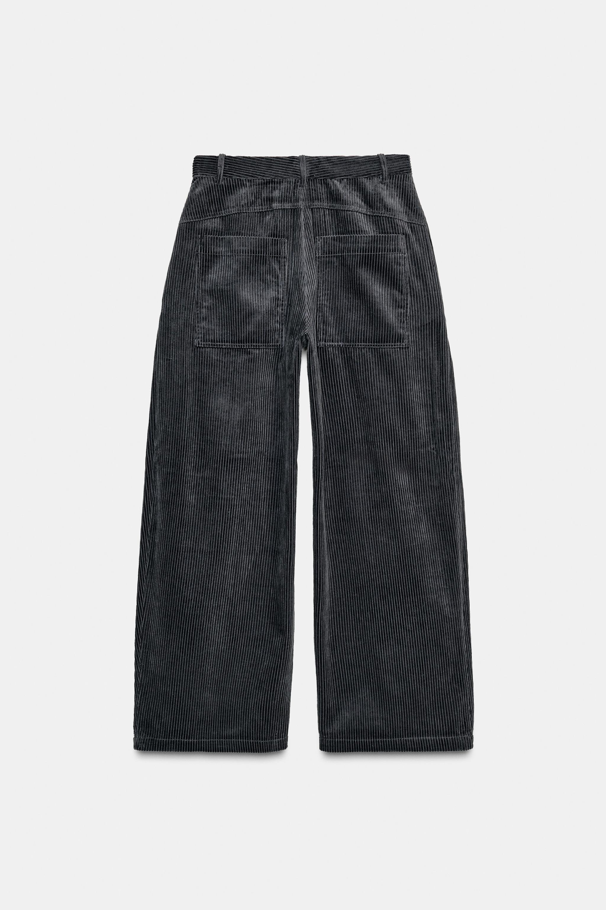 ZW COLLECTION WIDE LEG CORDUROY PLEATED PANTS - Petrol blue | ZARA