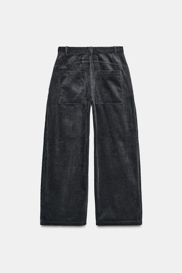 PANTALON EN VELOURS CÔTELÉ À JAMBES LARGES AVEC PINCES ZW COLLECTION - Bleu pétrole de Zara - Image 7