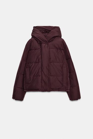 SHORT WATER-REPELLENT WINDPROOF HOODED ANORAK - Burgundy by Zara