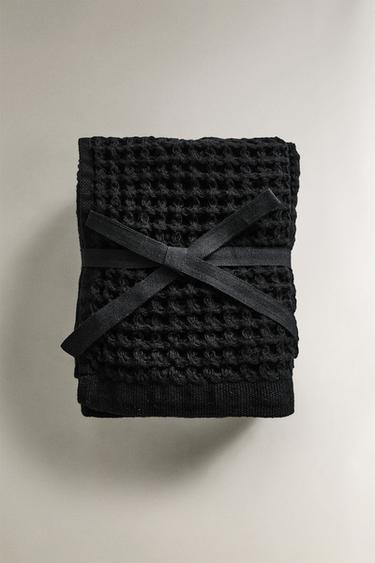 WAFFLE-KNIT COTTON HAND TOWEL (PACK OF 3) - Black by Zara