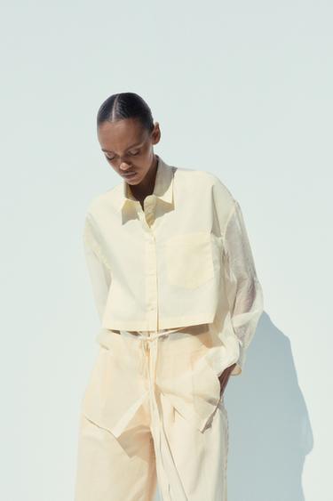 Zara ORGANZA COMBINATION OVERSIZED SHIRT - Pastel yellow