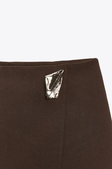 ASYMMETRIC SKORT WITH APPLIQUE - Brown by Zara - Image 6