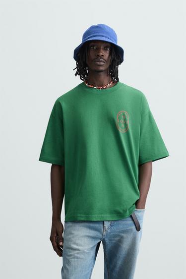 CAMISETA TEXTO ESTAMPADO - Verde de Zara