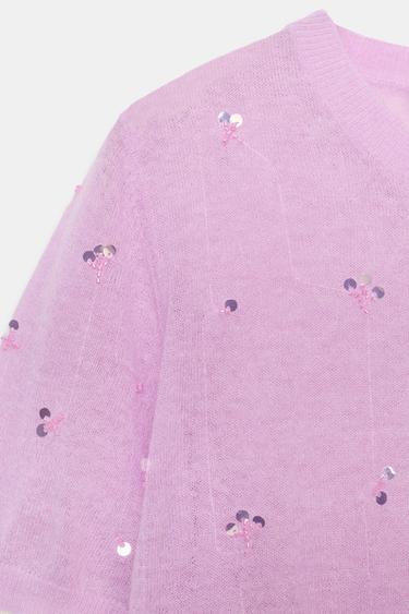 SEQUIN SHORT SLEEVE CARDIGAN - Pink / Lilac by Zara - Image 8