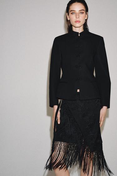 JUPE BRODERIES FRANGES ZW COLLECTION - Noir de Zara - Image 1