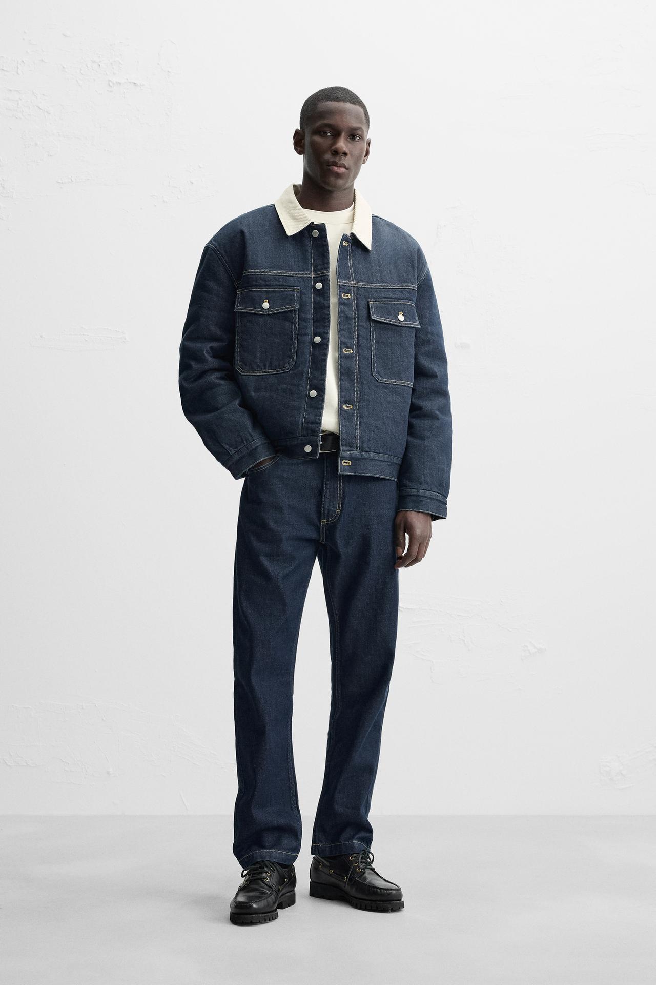 Zara 拼接翻領牛仔外套 - 藍色