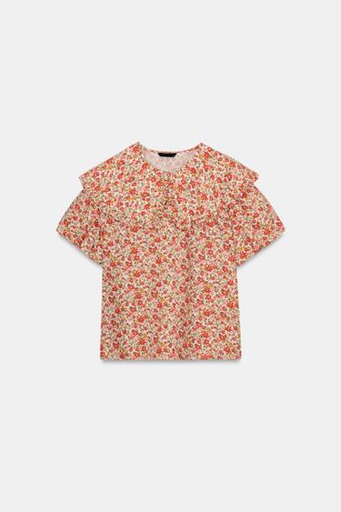 Zara 彼得潘小圓翻領花卉印花襯衫 - 多色