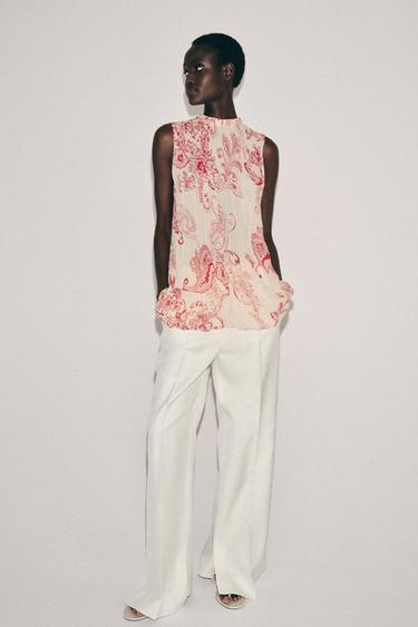 ZW COLLECTION PRINTED TOP - Ecru / Red by Zara - Image 1