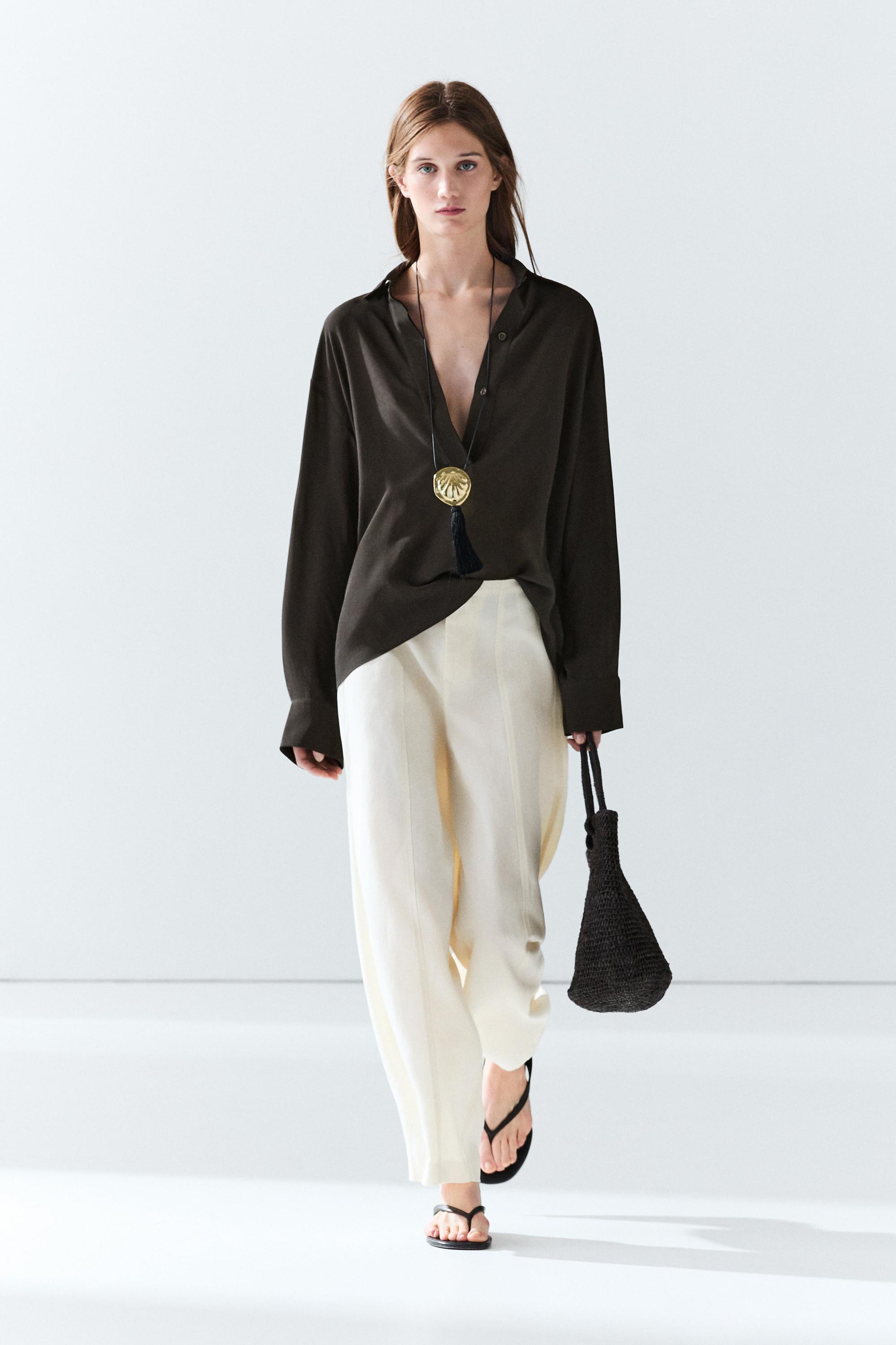 Flowing button-up shirt - Chocolate | ZARA United States