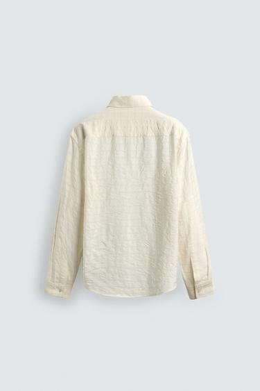 CHEMISE POLO JACQUARD CARREAUX EFFET FROISSÉ - Blanc cassé de Zara - Image 7