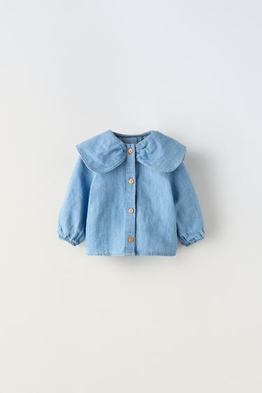 DENIM ZIGʻIR ARALASH MATODAN KOʻYLAK - Oʻrtacha koʻk Zara tomonidan - Tasvir 0