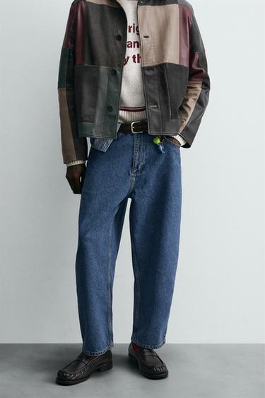 Zara TAPERED WIDE FIT JEANS - Mid-blue