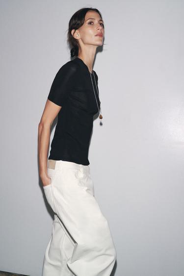 SHORT SLEEVE KNIT TOP - Black by Zara - Image 2