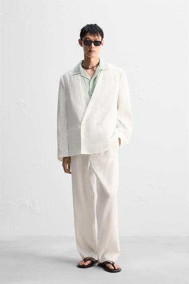 100% LINEN SUIT BLAZER - White by Zara