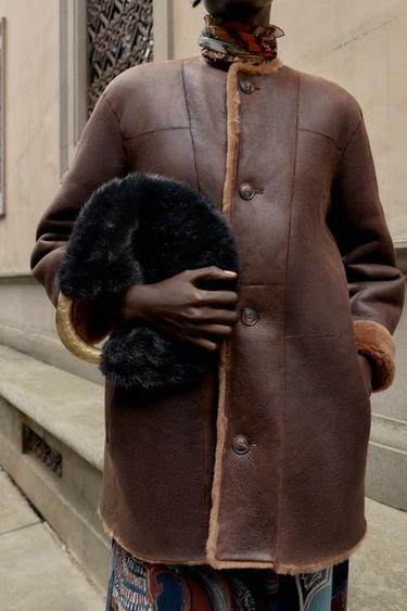 100% REVERSIBLE LEATHER COAT - Brown by Zara