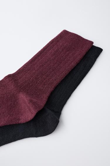 TWO-PACK OF WOOL SOCKS - Burgundy by Zara - Image 1