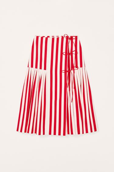 LIMITED EDITION STRIPED MIDI SKIRT - White / Red by Zara