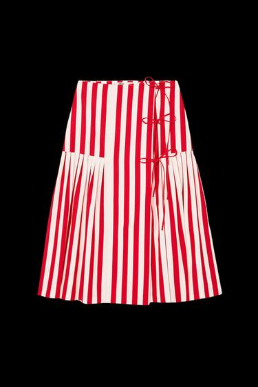 Zara LIMITED EDITION STRIPED MIDI SKIRT - White / Red - Image 0