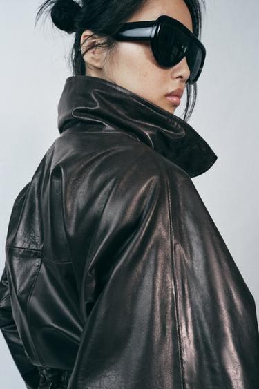 100% LEATHER JACKET ZW COLLECTION - Dark brown by Zara - Image 1