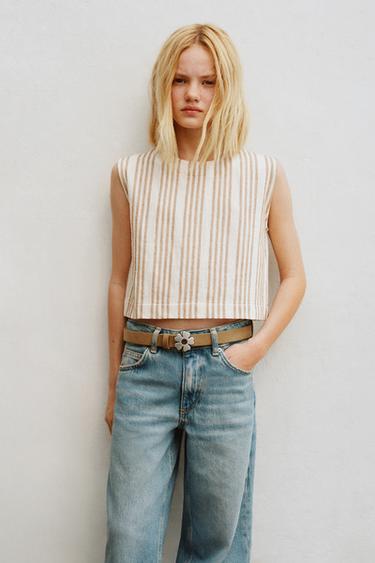 CINTURÓN EFECTO ANTE HEBILLA FLOR - Beige de Zara