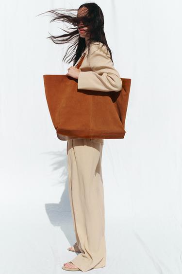 Zara SUEDE MAXI TOTE - Orange - Image 0