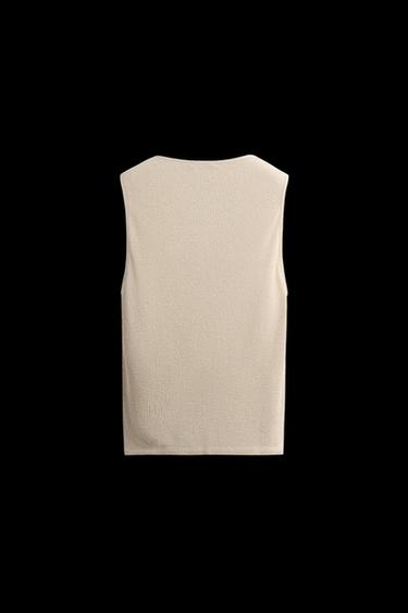 Zara TEXTURED TANK TOP - Ecru