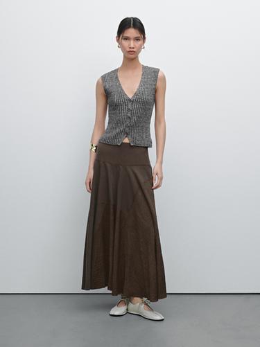 Zara Flounce midi skirt with yoke detail - Chocolate - Image 0