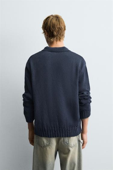 DISTRESSED KNIT POLO SHIRT - Indigo by Zara
