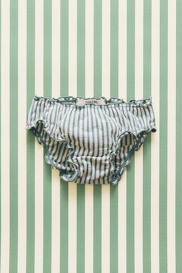 CHILDREN'S STRIPED RUFFLED BEACH BIKINI BOTTOMS - Ecru / Green by Zara - Image 5