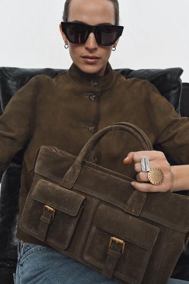 LEATHER POCKET HANDBAG - Green by Zara