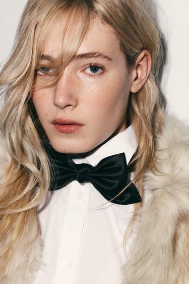 Zara 緞面領結 - 黑色