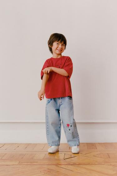 JEANS BAGGY BRODÉ CŒURS ORFAYO © - Bleu clair de Zara