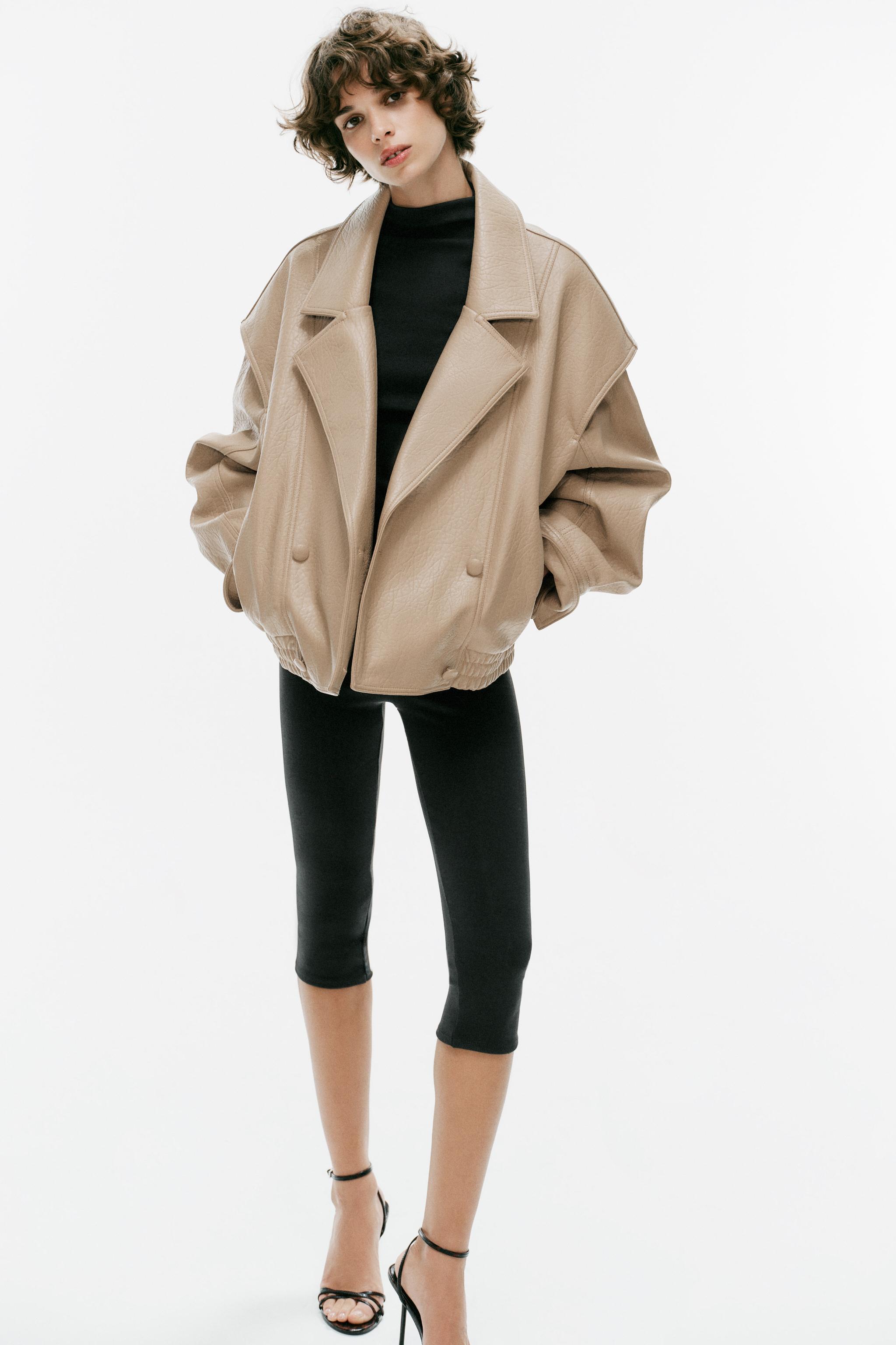 FAUX LEATHER BOMBER JACKET — Stone