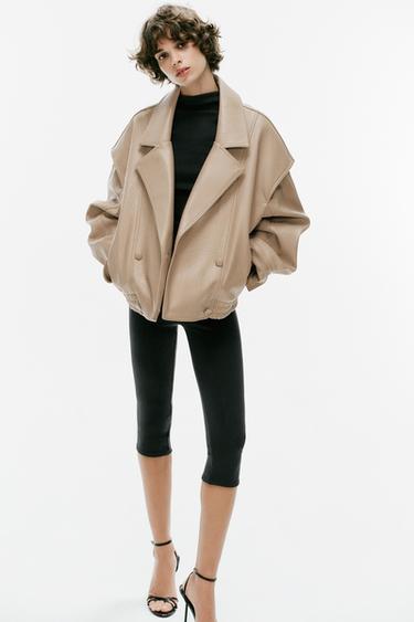 FAUX LEATHER BOMBER JACKET — Stone 2