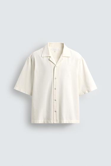 CAMISA DENIM MANGA CORTA - Blanco roto de Zara