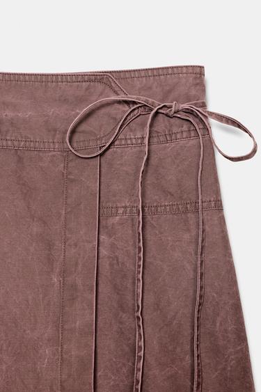 WASHED-EFFECT ASYMMETRIC SARONG SKIRT - Dark burgundy by Zara - Image 6