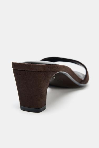 SANDALES À TALONS EN DAIM - Marron chocolat de Zara - Image 4