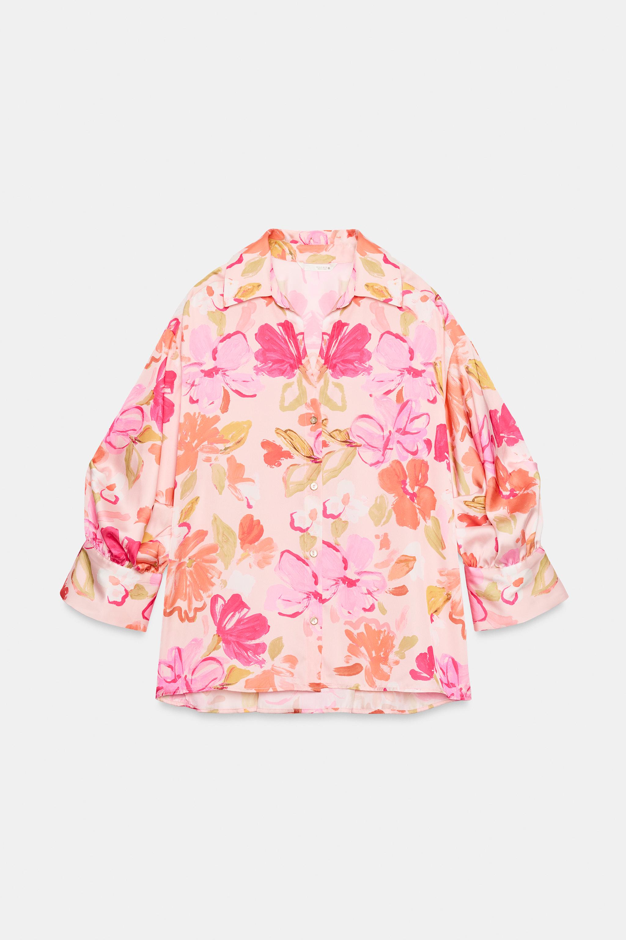 FLORAL PRINT SATIN EFFECT SHIRT