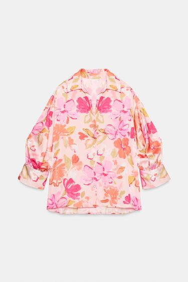 Zara FLORAL PRINT SATIN EFFECT SHIRT - Multicolored - Image 0