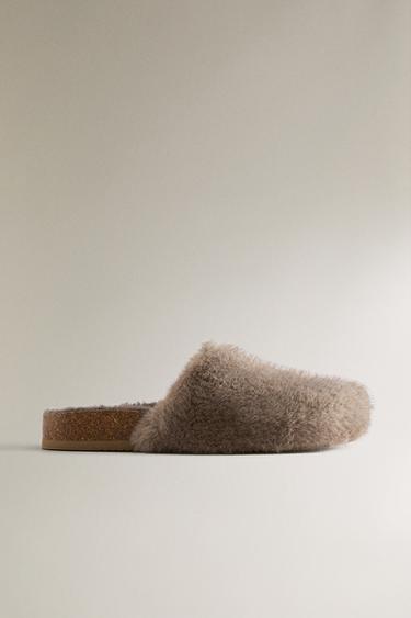 FAUX FUR MULE SLIPPERS - Grey by Zara - Image 0