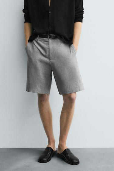 Zara COTTON LINEN SHORTS - Gray