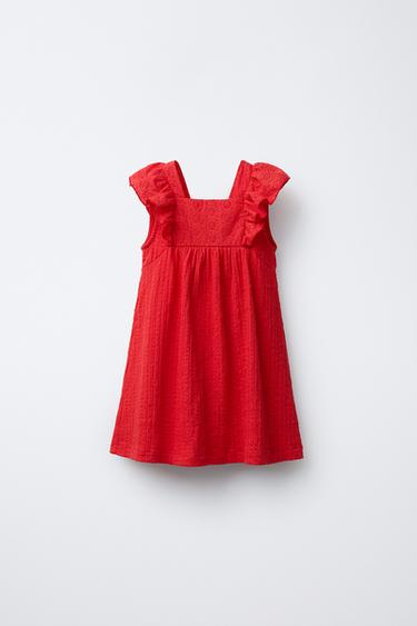 TEXTURED DRESS WITH EMBROIDERY - Red by Zara - Image 0