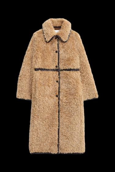 LANGER MANTEL AUS LAMMFELLIMITAT – LIMITED EDITION - Hellbraun von Zara