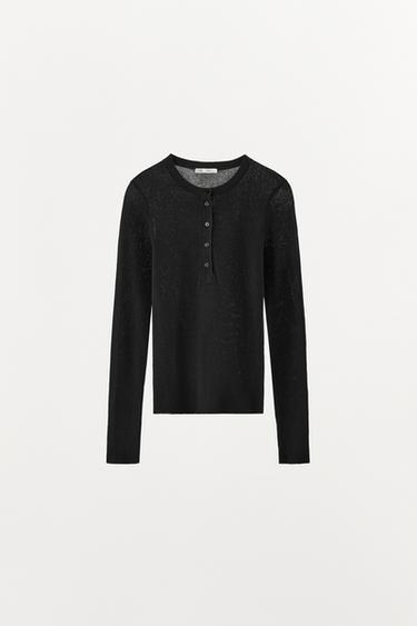 CAMISETA CON ALGODÓN BOTONES - Negro de Zara
