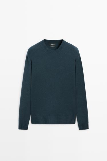Cashmere round neck knit sweater — Duck blue 1