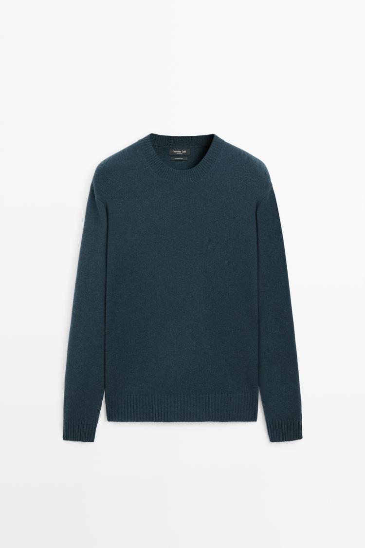 Cashmere round neck knit sweater — Duck blue
