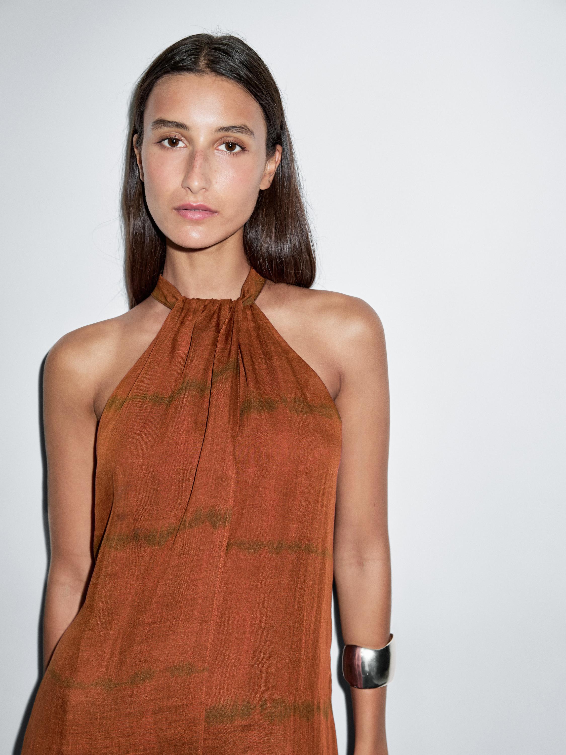 Robe longue encolure américaine imprimé à rayures